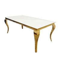 Asher Glass Dining Table Gold Frame With White Top